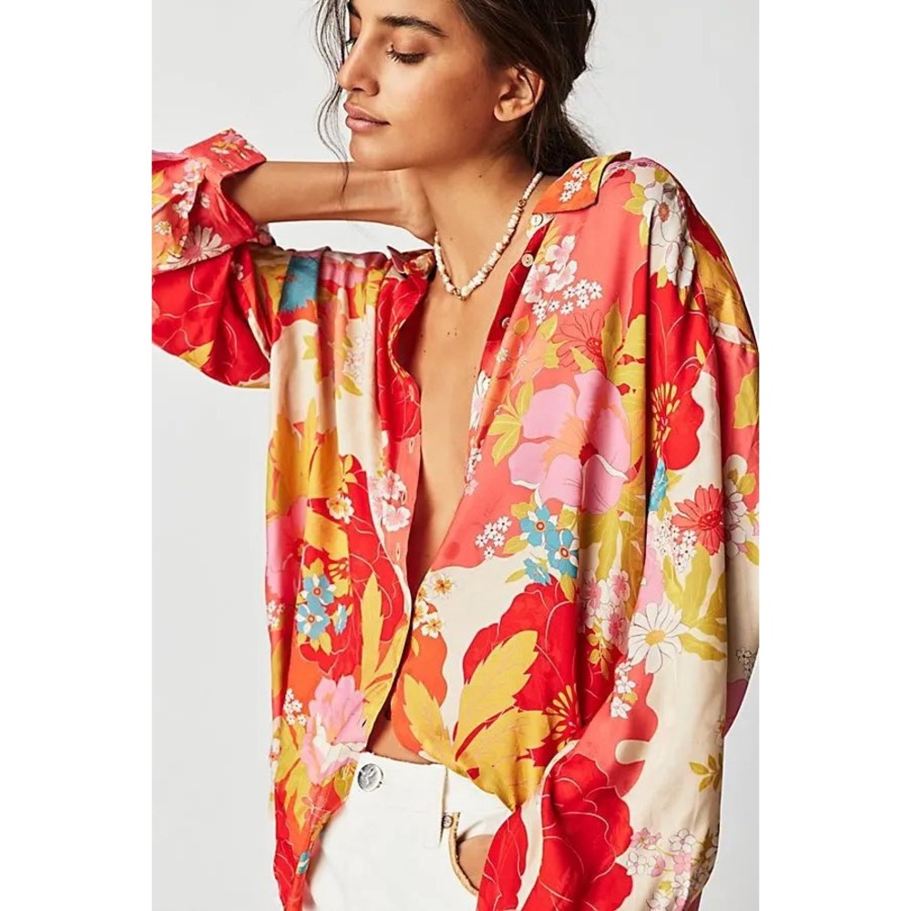 Spell Floral Tyler Printed Button Down Shirt XL Multicolor Boho Oversized Retro - Picture 14 of 14